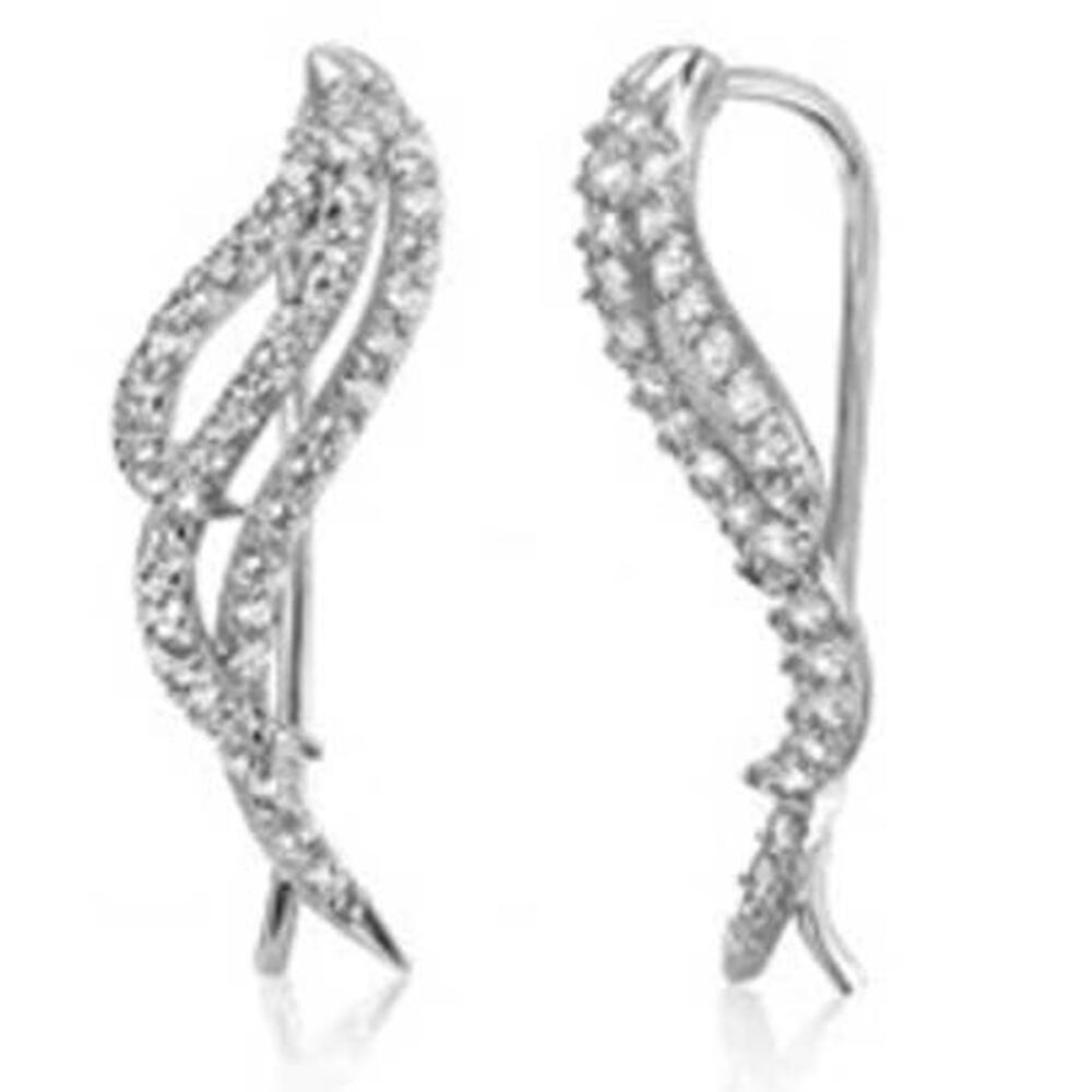 Silver Swarovski Crystal Wing Ear Climber Fashion Earrings ~ NEW - Picture 4 of 6
